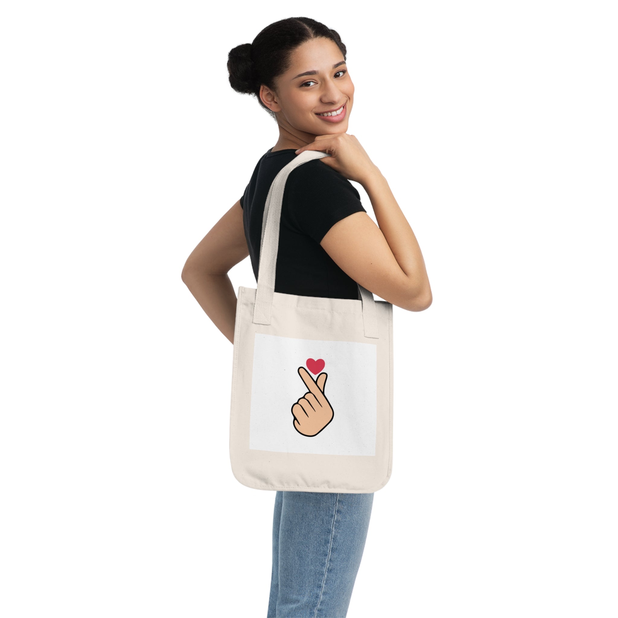 Cute Heart Gesture Organic Canvas Tote Bag, Eco-Friendly Shopping Bag, Gift for Friends, Cute Grocery Tote, Everyday Carryall