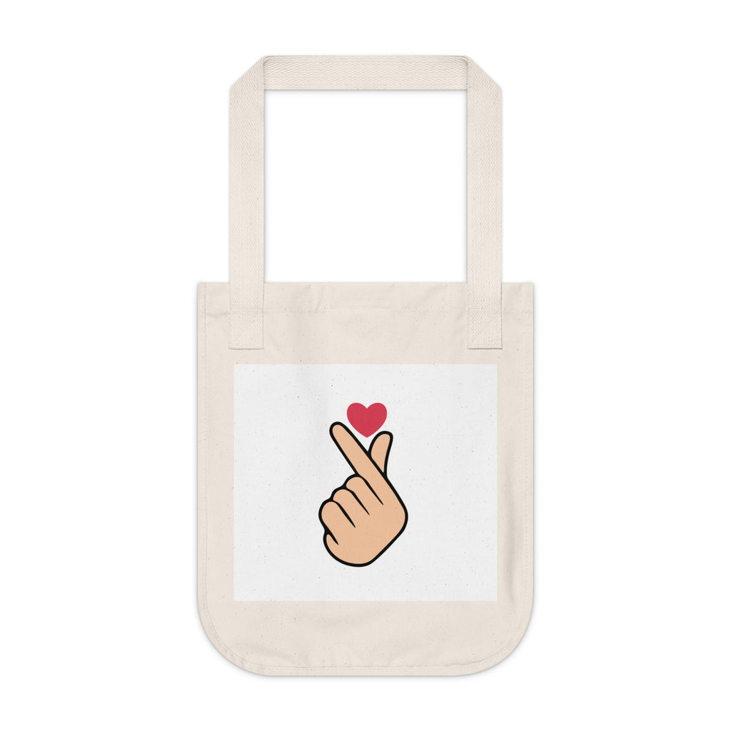 Cute Heart Gesture Organic Canvas Tote Bag, Eco-Friendly Shopping Bag, Gift for Friends, Cute Grocery Tote, Everyday Carryall