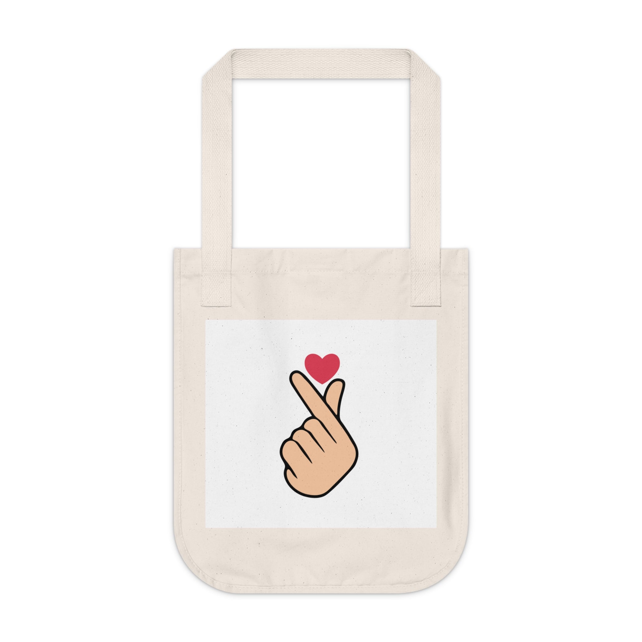 Cute Heart Gesture Organic Canvas Tote Bag, Eco-Friendly Shopping Bag, Gift for Friends, Cute Grocery Tote, Everyday Carryall