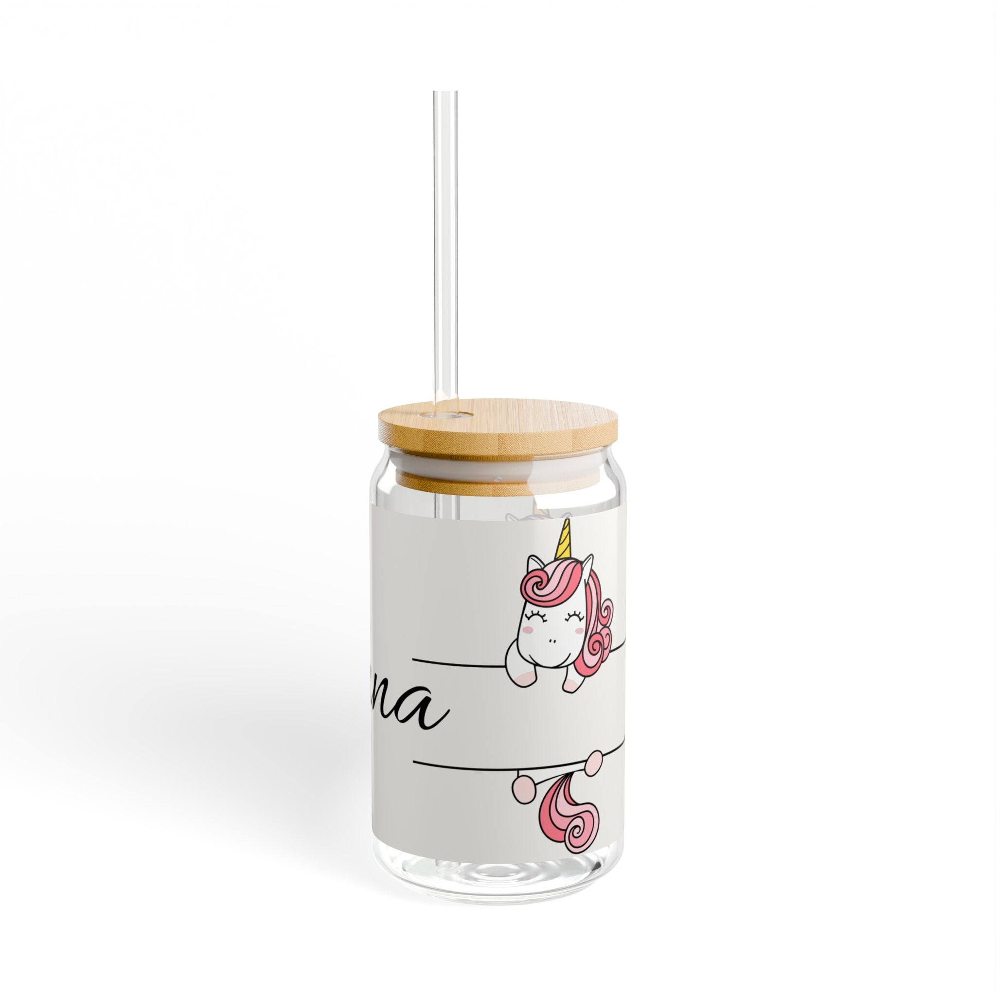 Personalized Sipper Glass, 16oz Unicorn Drinkware, Cute Character Water Bottle, Custom Name Glass, Perfect Gift for Kids