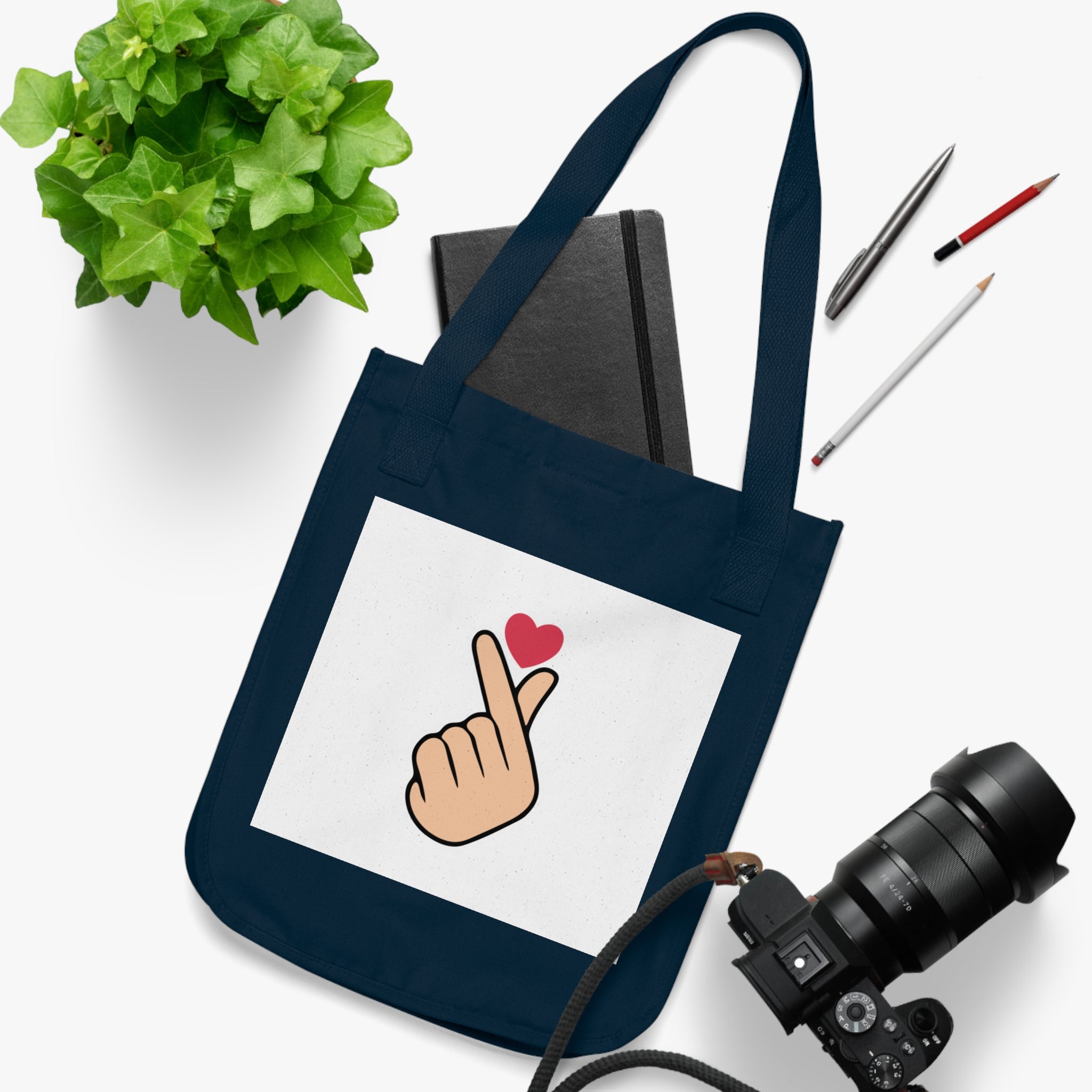 Cute Heart Gesture Organic Canvas Tote Bag, Eco-Friendly Shopping Bag, Gift for Friends, Cute Grocery Tote, Everyday Carryall