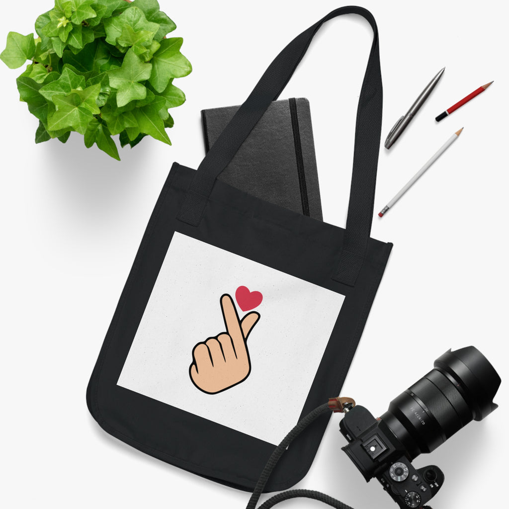Cute Heart Gesture Organic Canvas Tote Bag, Eco-Friendly Shopping Bag, Gift for Friends, Cute Grocery Tote, Everyday Carryall