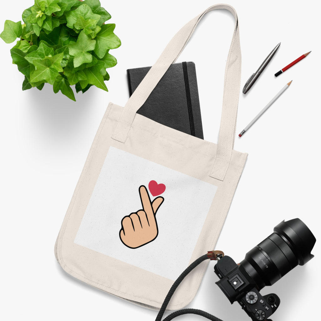 Cute Heart Gesture Organic Canvas Tote Bag, Eco-Friendly Shopping Bag, Gift for Friends, Cute Grocery Tote, Everyday Carryall