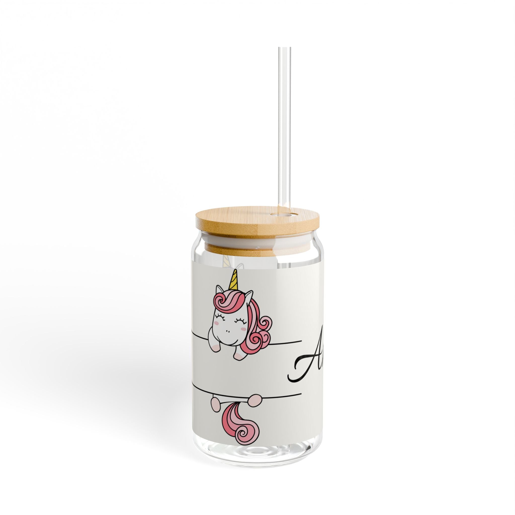 Personalized Sipper Glass, 16oz Unicorn Drinkware, Cute Character Water Bottle, Custom Name Glass, Perfect Gift for Kids