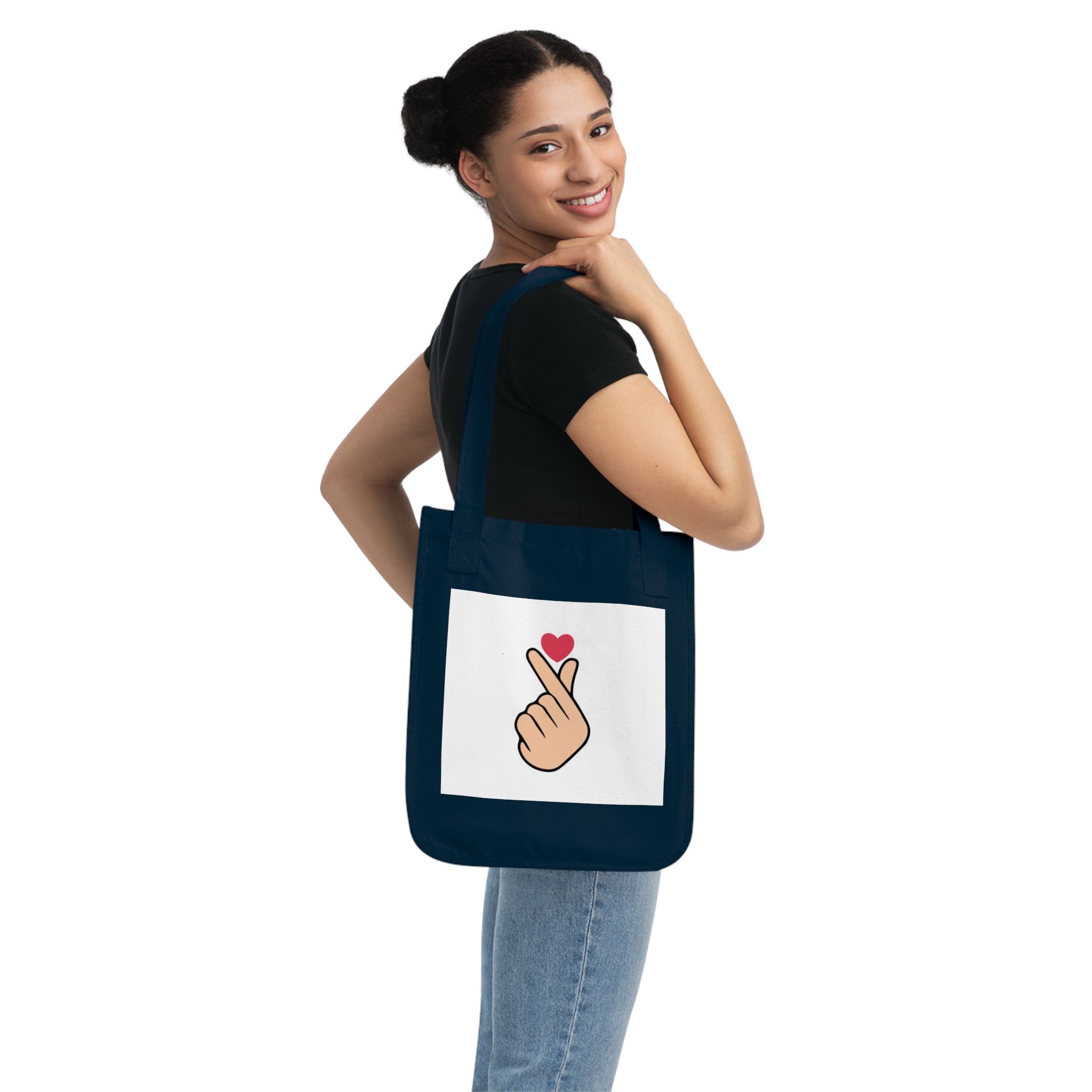 Cute Heart Gesture Organic Canvas Tote Bag, Eco-Friendly Shopping Bag, Gift for Friends, Cute Grocery Tote, Everyday Carryall